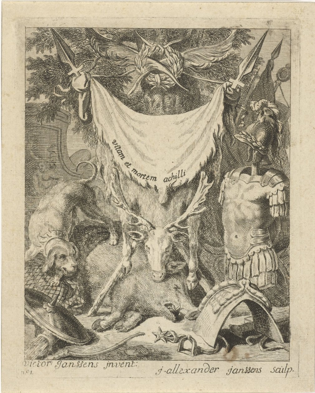 Titelprent voor een serie met scènes uit het leven van Achilles door J. Alexander Janssens