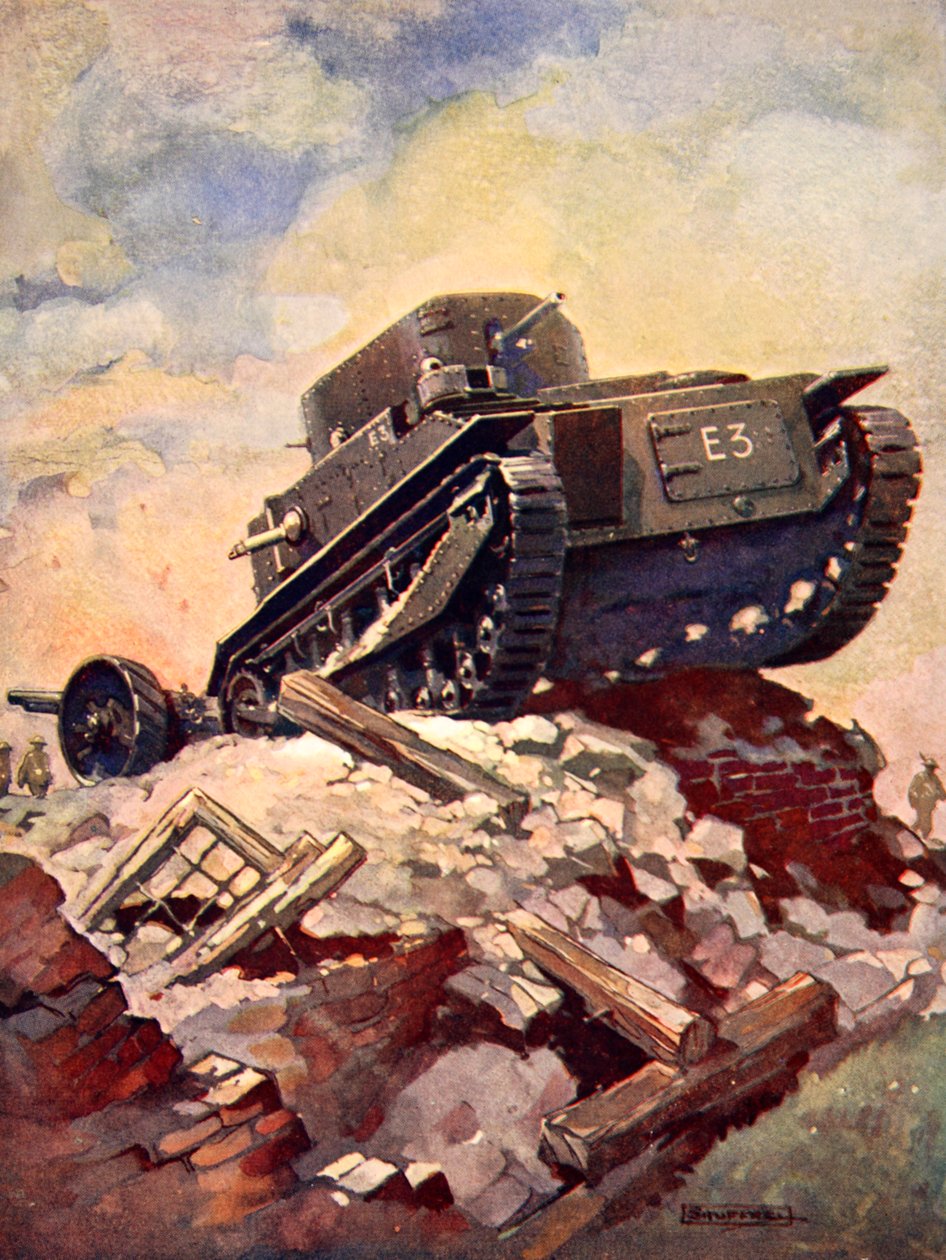 Een tank uit de Eerste Wereldoorlog door J. Allen (after) Shuffrey
