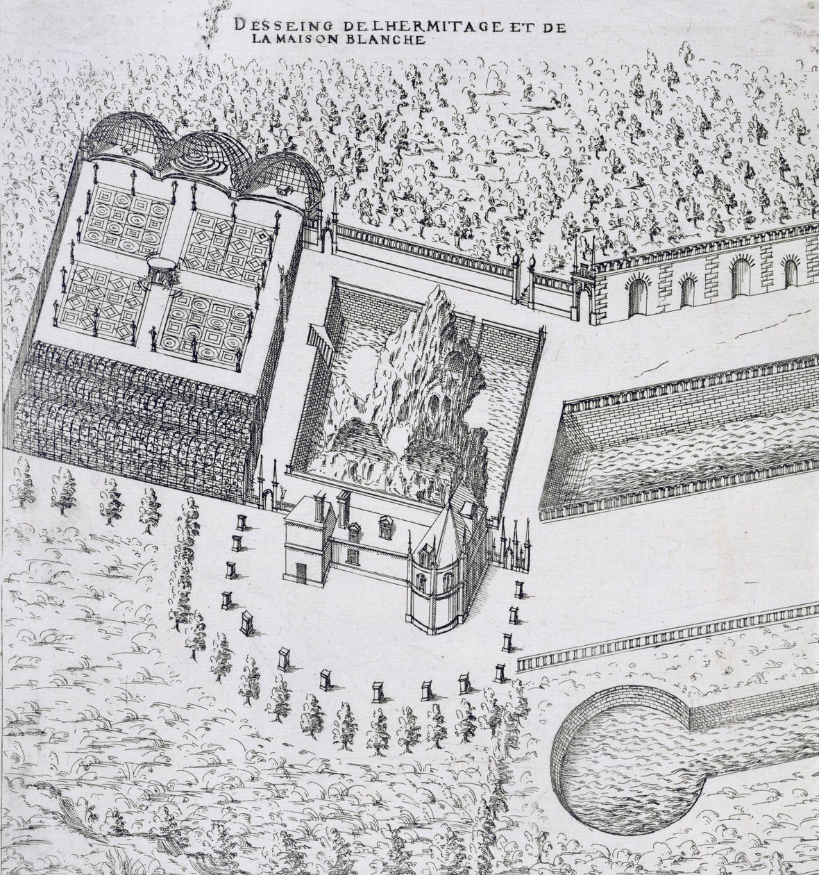 De Hermitage en de Maison Blanc bij het Chateau de Gaillon, uit 