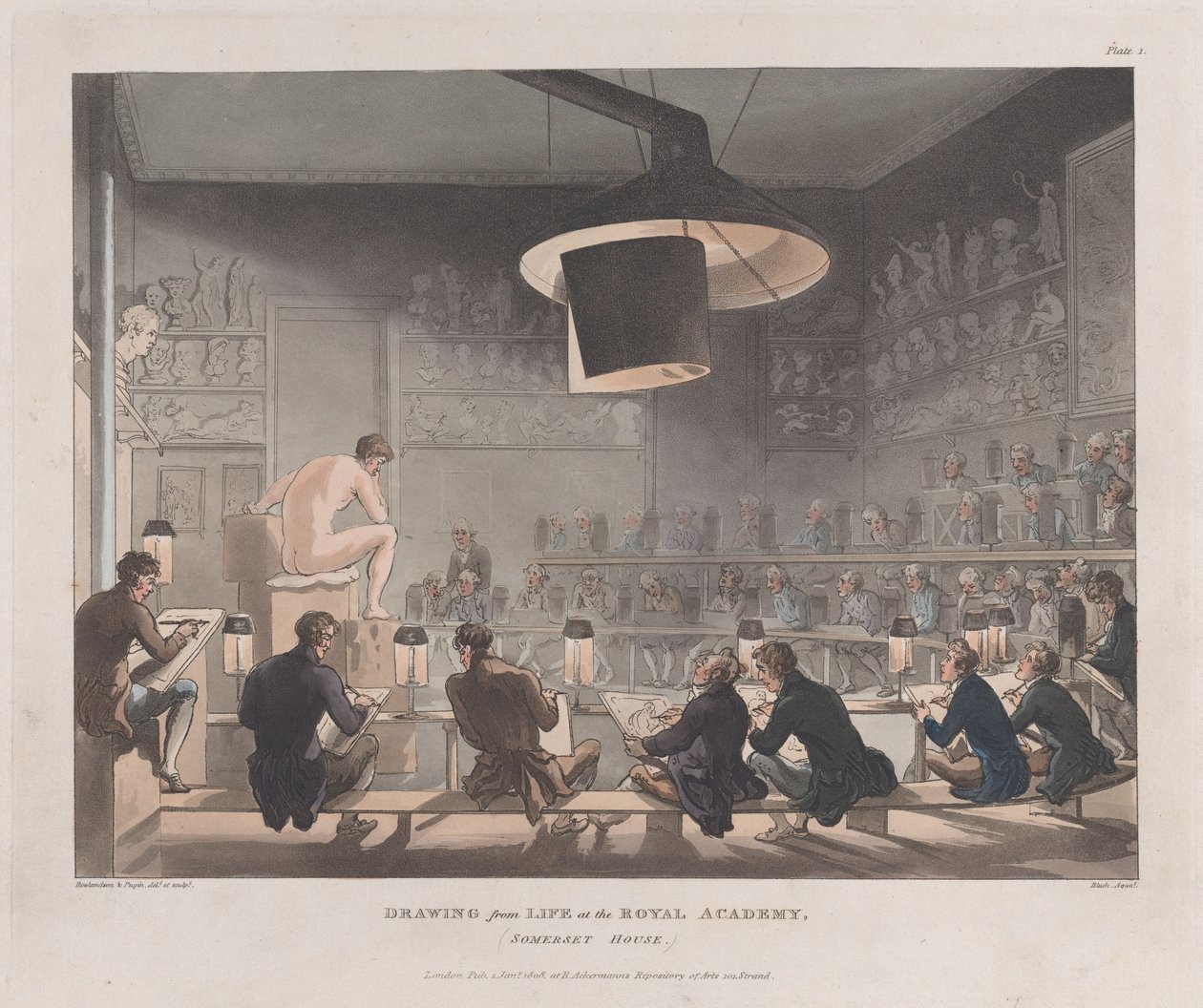 Tekening uit het Leven aan de Koninklijke Academie, Somerset House, 1 januari 1808 door J. Bluck