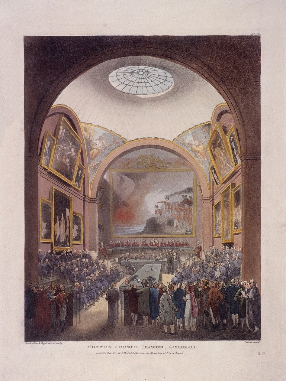 Raadzaal van het Guildhall, Londen, 1808 door J Bluck
