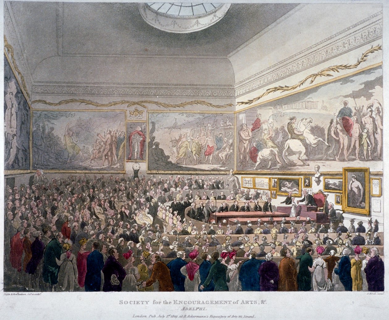 Bijeenkomst van de Society of Arts in de Adelphi-gebouwen, Westminster, Londen door J Bluck