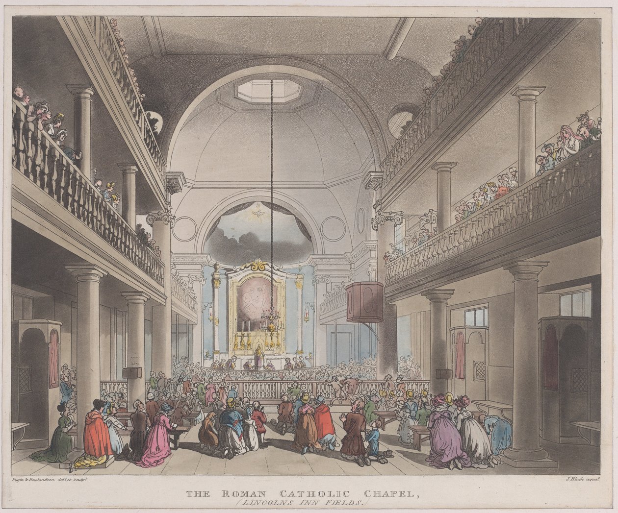 De rooms-katholieke kapel, Lincolns Inn Fields, 1 april 1808 door J. Bluck
