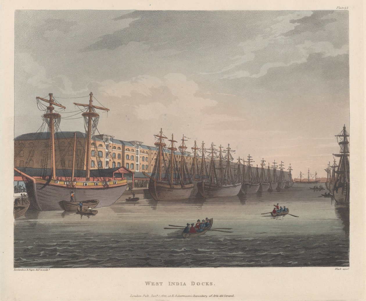 West India Docks, 1 januari 1810 door J. Bluck