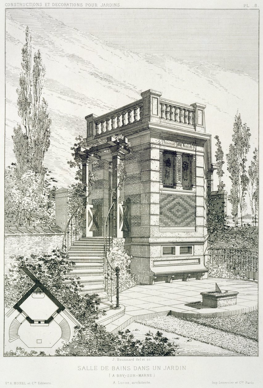 Badkamer, uit een volume met ontwerpen door verschillende architecten, uitgegeven door Morel & Cie, Parijs, ca. 1880 door J. Boussard