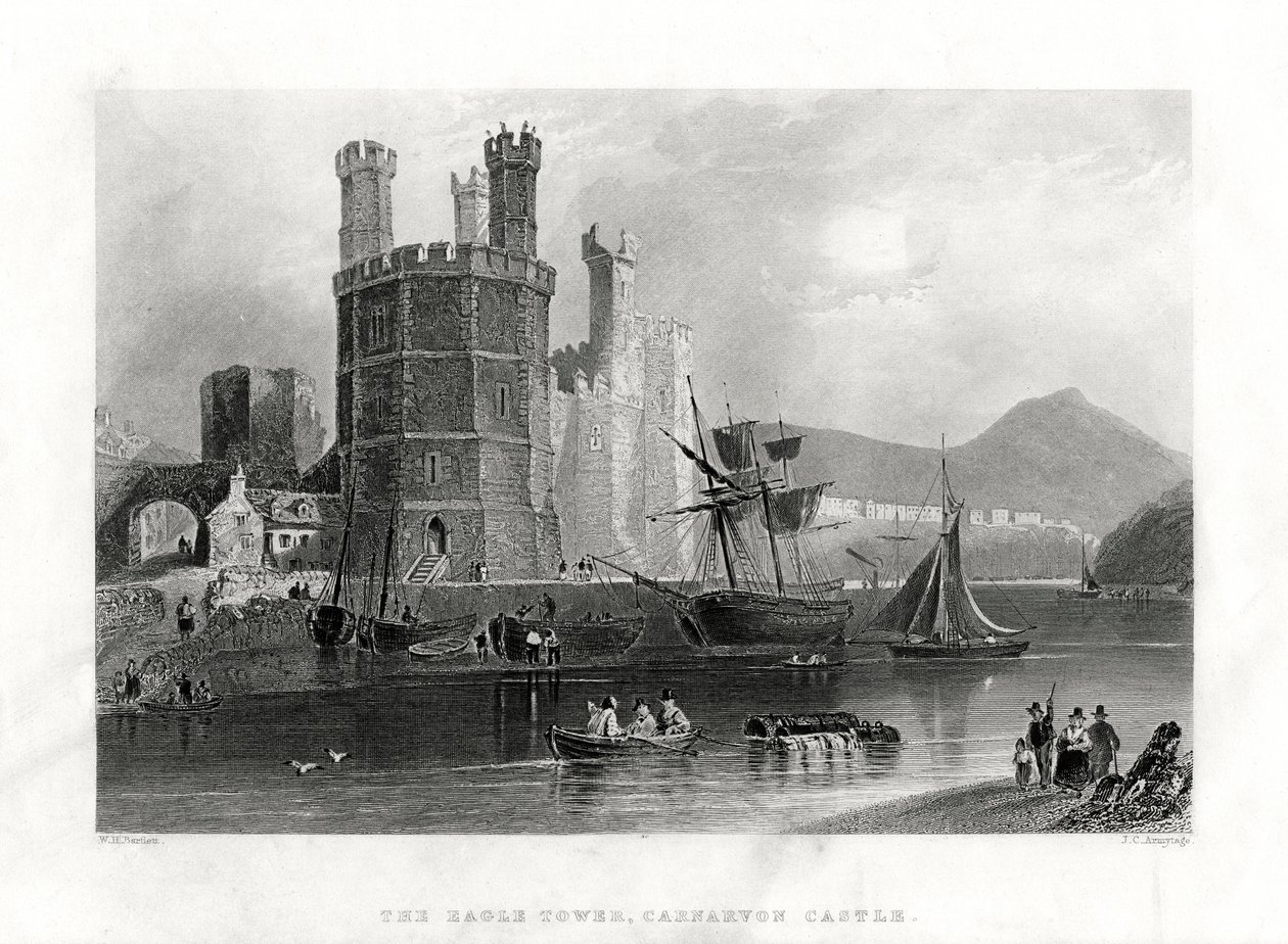 De Adelaarstoren, Carnarvon Castle, Caernarfon, Noord-Wales, 1860 door J. C. Armytage