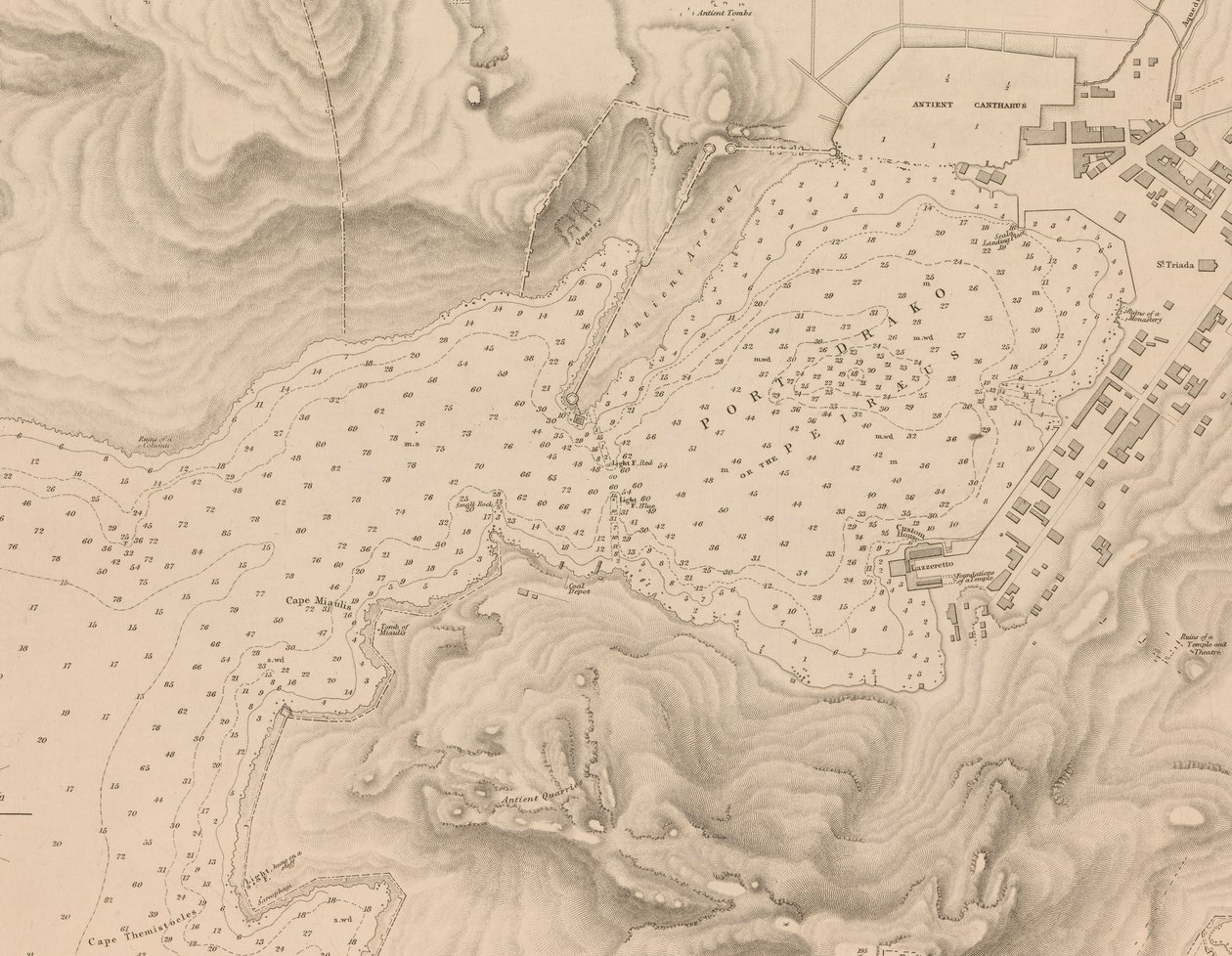 Griekenland, de Peiraeus of Port Drako onderzocht door Commandant Thomas Graves, H.M.S. Beacon 1840 (detail) door J. & C. Walker