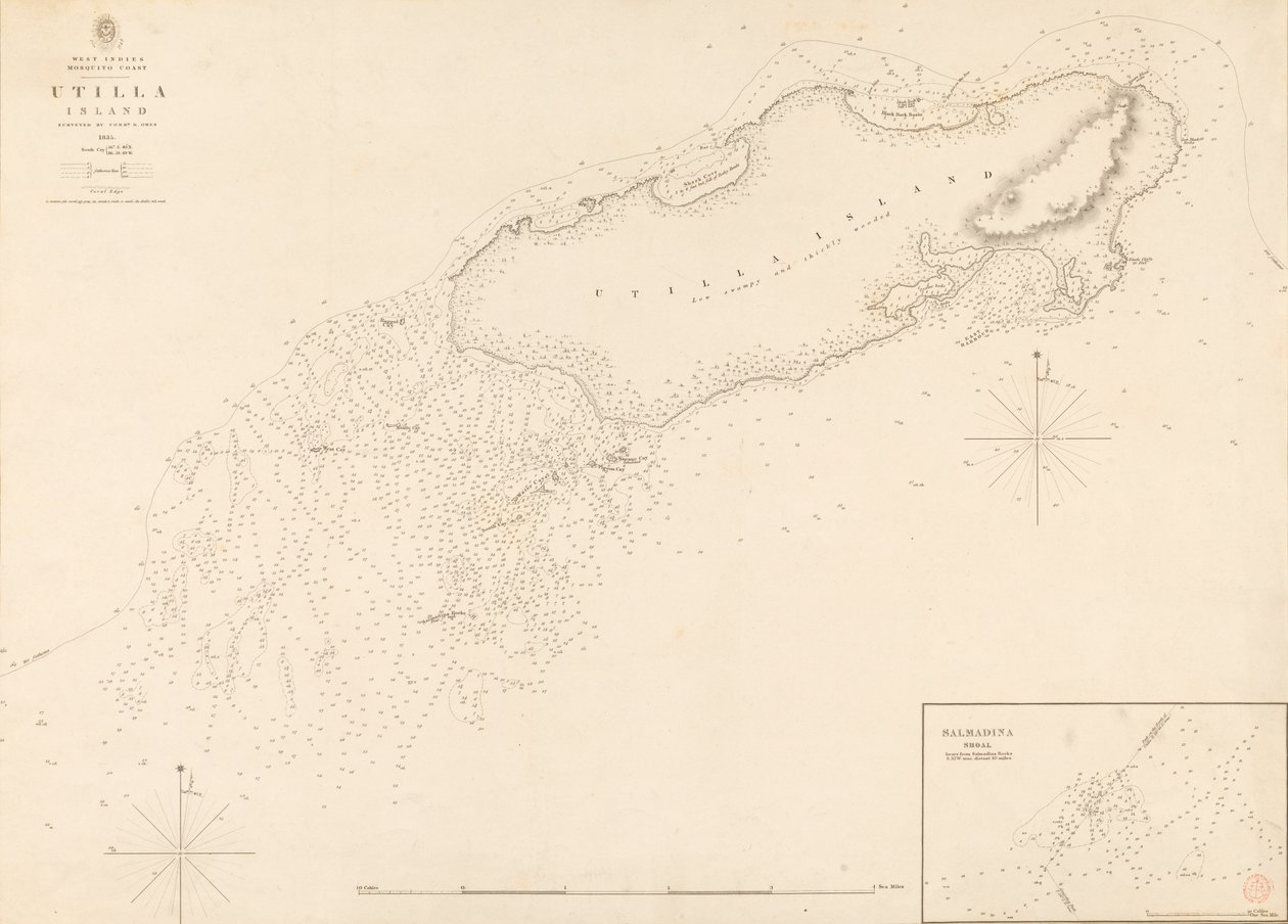 West-Indische Mosquito Coast Utilla Island onderzocht door Commandant R. Owen 1835 door J. & C. Walker