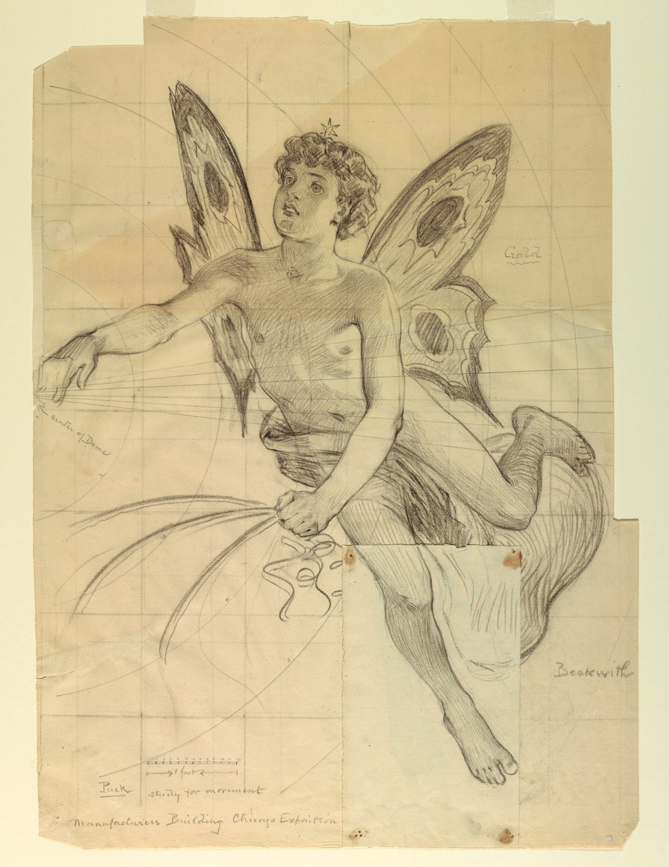 Puck, Studie voor Fabrieken en Vrije Kunsten Gebouw, Wereldtentoonstelling, Chicago, IL door J. Carroll Beckwith