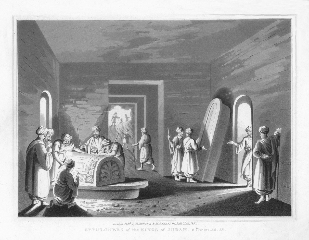 Grafkelders van de Koningen van Juda. 2 Kronieken, 32.33, 1830 door J. Clarke