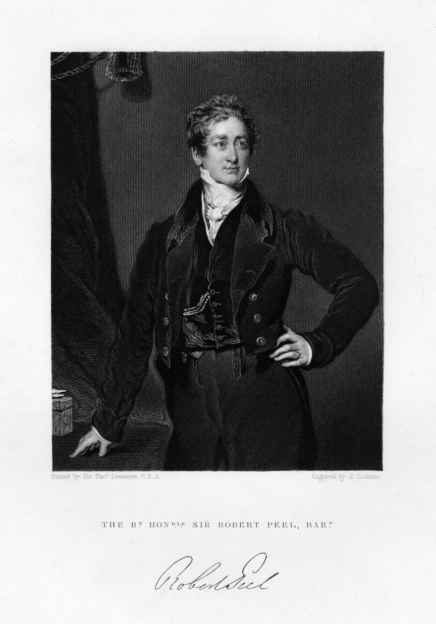 Sir Robert Peel, Britse premier, 19e eeuw door J. Cochran