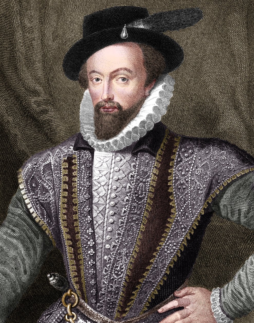 Sir Walter Raleigh, Engels schrijver, dichter, hoveling, avonturier en ontdekkingsreiziger, 1821 door J Fitler