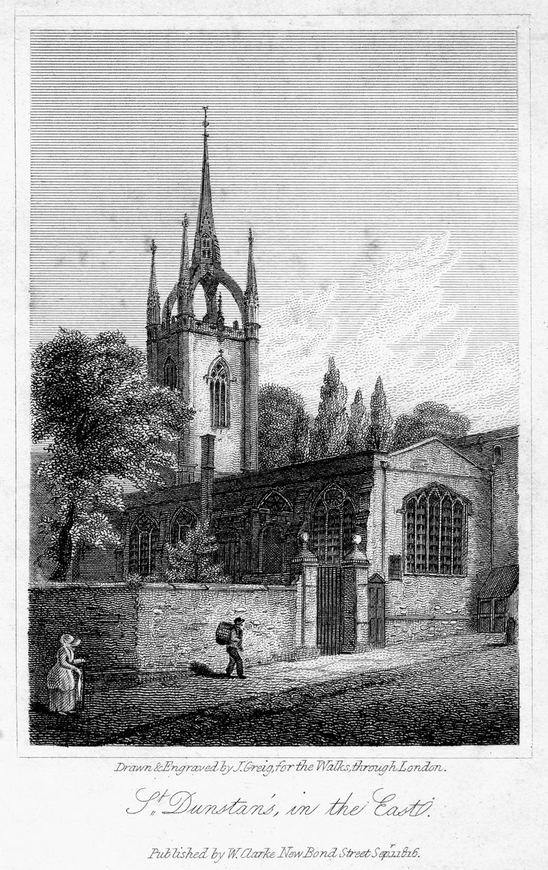 Kerk van St Dunstan in het Oosten, City of London door J. Greig
