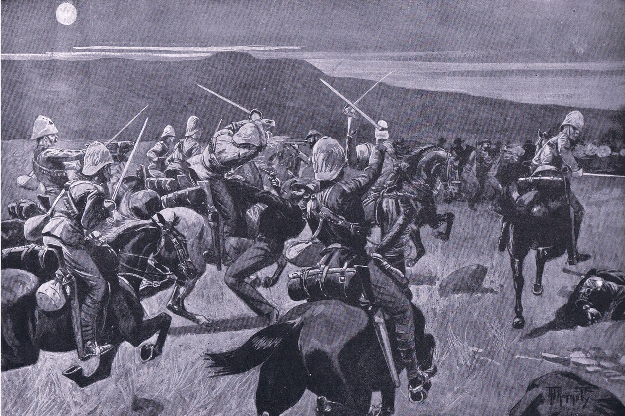 Maanlichtaanval van de 19e Huzaren bij Steenkampberg, illustratie uit 