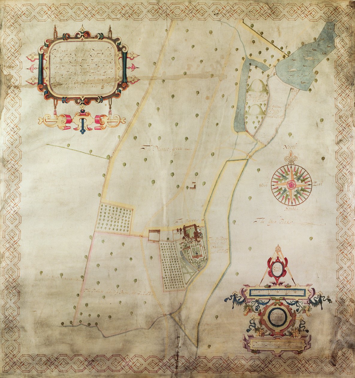Kaart van het Landgoed van Shifnal, Shropshire, 1635 door J. Harrison