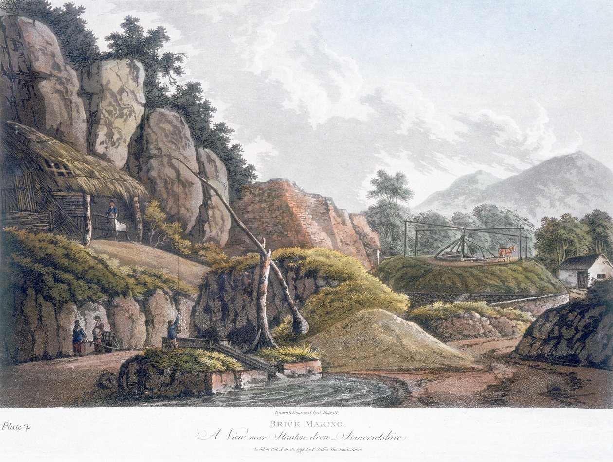 Baksteenmaken nabij Stanton Drew, Somerset, 28 februari 1798 door J. Hassall