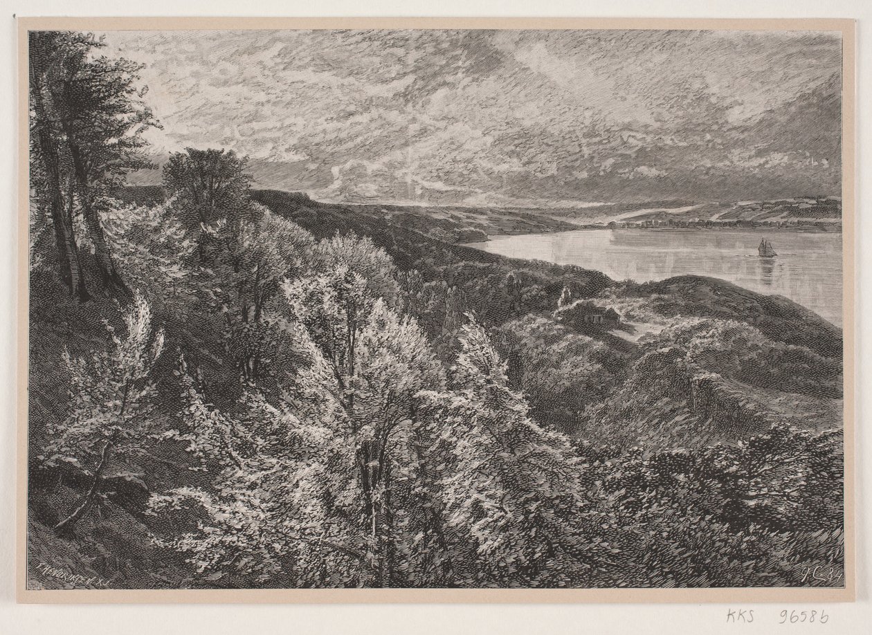 Uitzicht vanaf Munkebjerg over de Vejle fjord door J. Hildebrand
