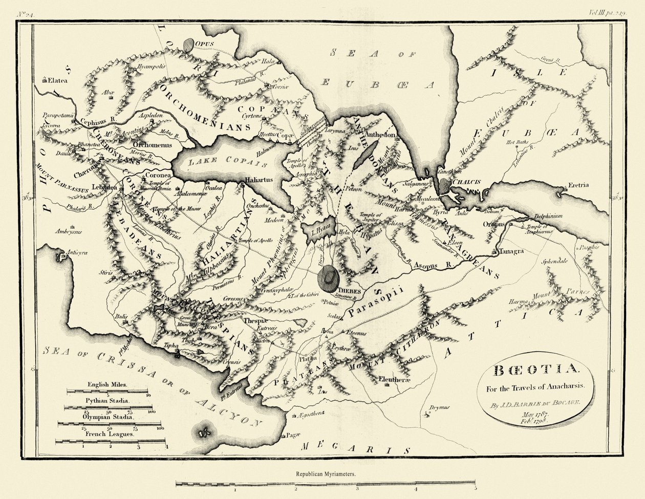 Kaart van het oude Boeotië door J. J. Barthélemy