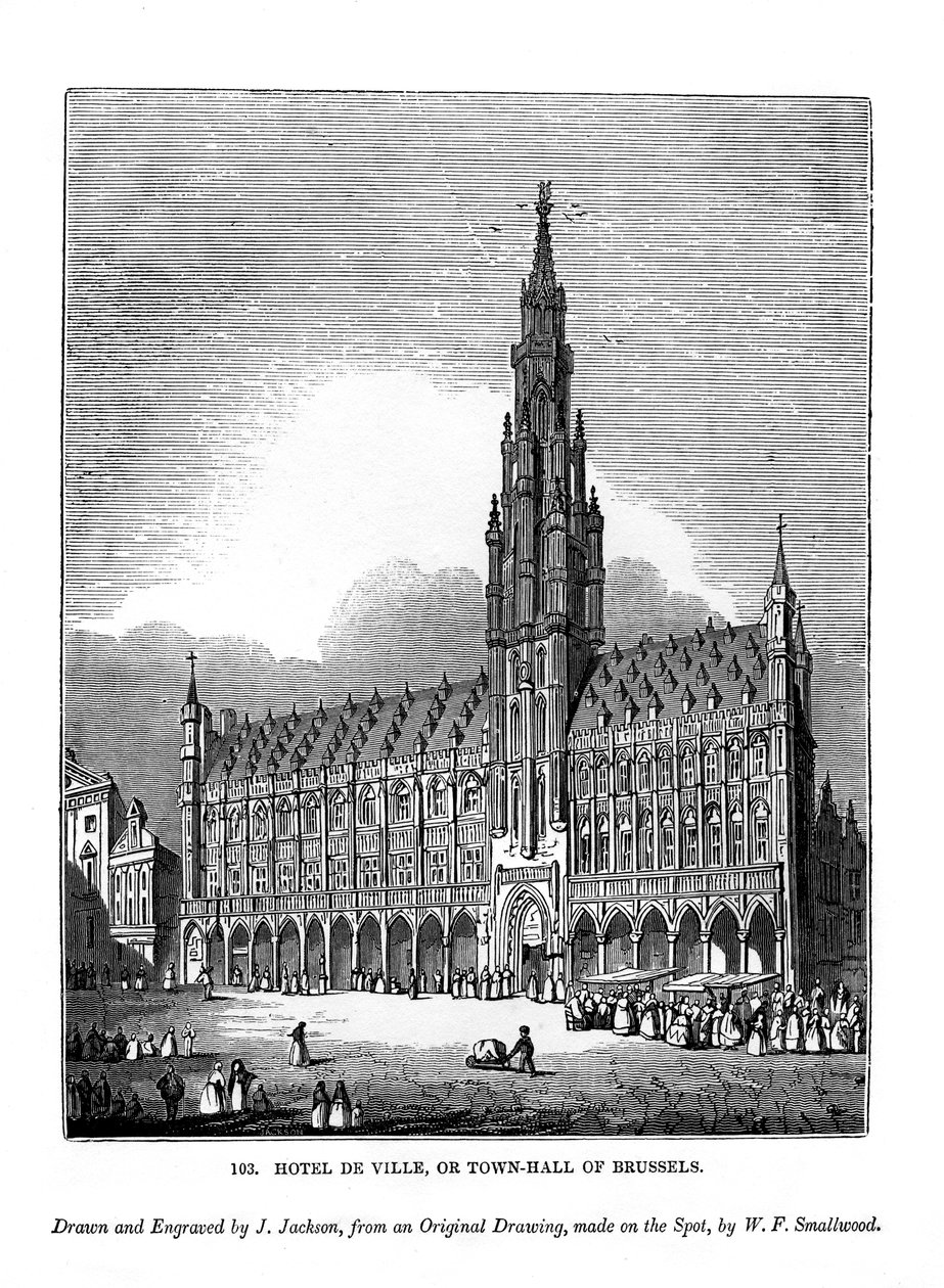 Hotel de Ville, of stadhuis van Brussel, 1843 door J. Jackson