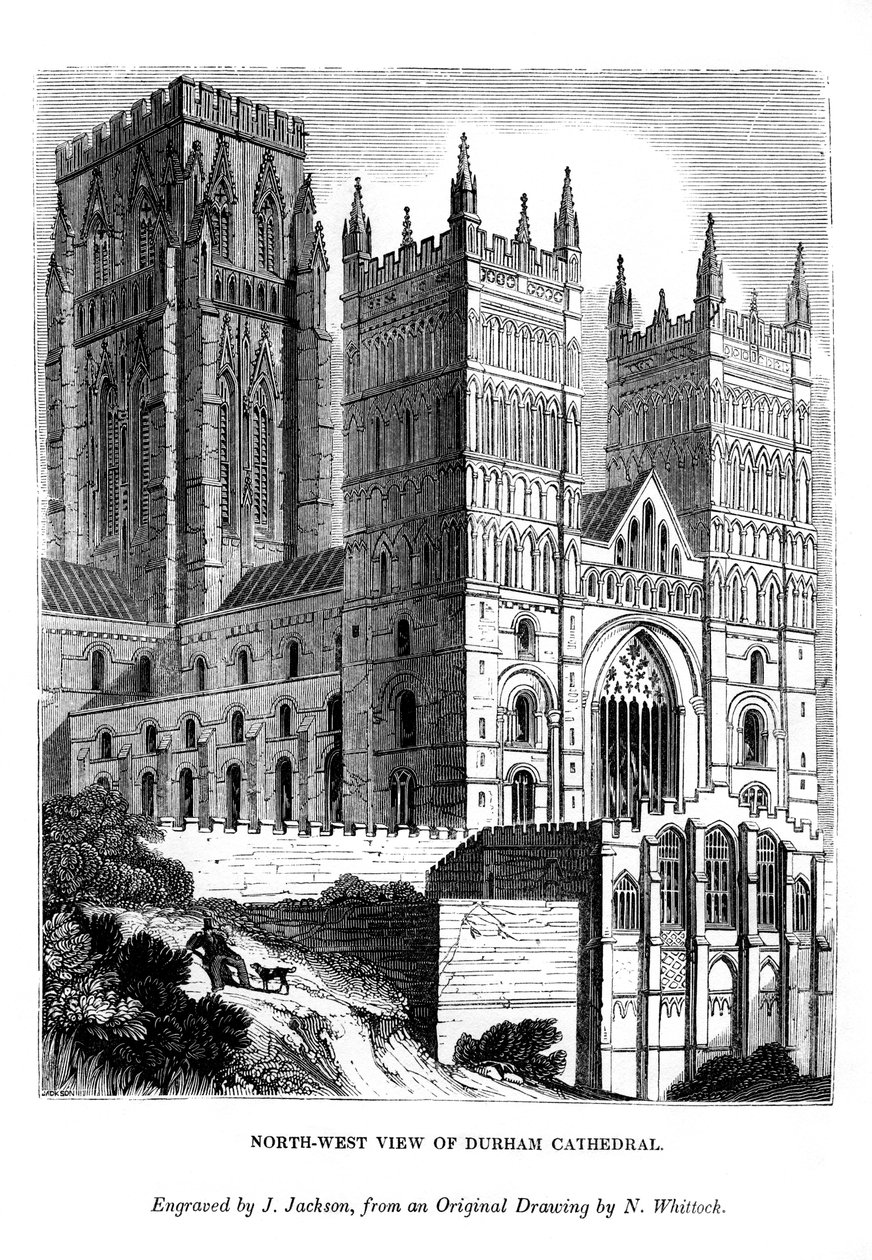Noordwestelijke aanblik van de kathedraal van Durham door J. Jackson