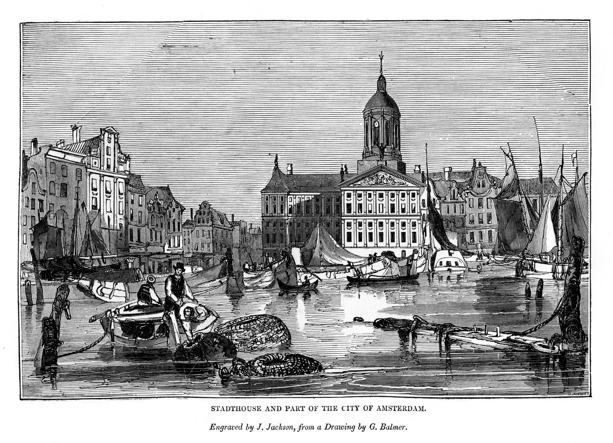 Stadhuis en deel van de stad Amsterdam, 1843 door J. Jackson