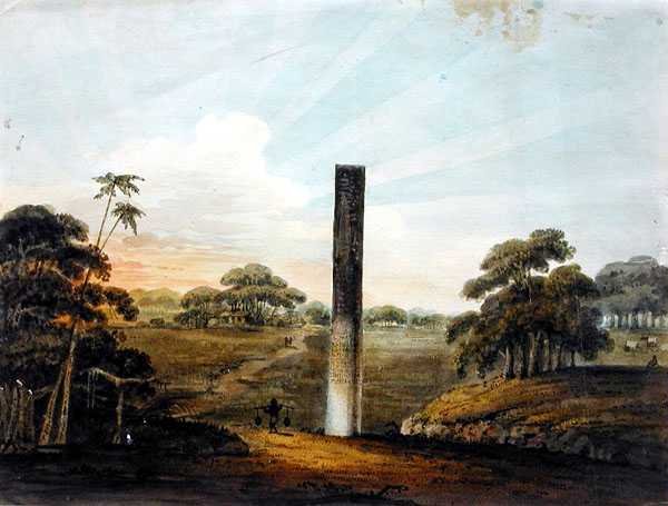 De pre-Asokan pilaar bij Araraj, Noord-Bihar door J. Lt HM 24th Regt Harris