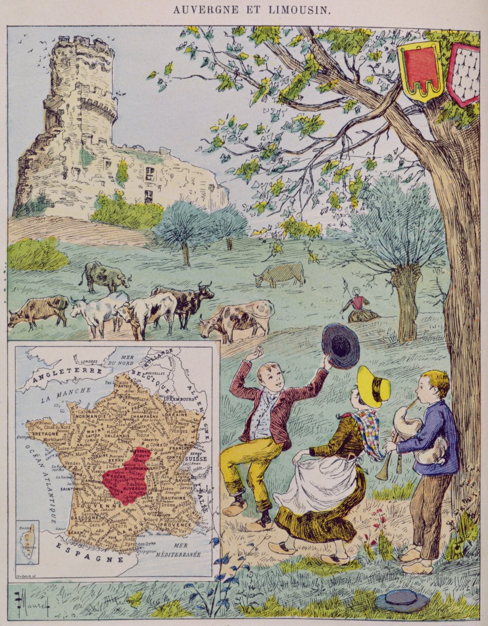 Auvergne en Limousin, illustratie voor Le Tour de France door Marie de Grandmaison door J. Maurel