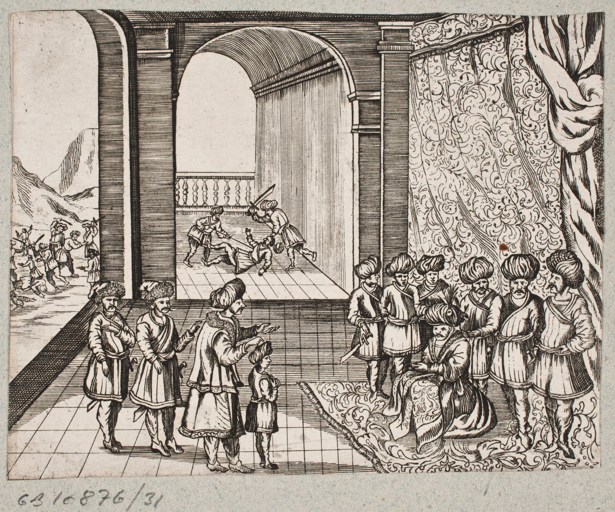 Illustratie van Adam Olearius, “Persianischer Rosenthal von einem Sinnreichen Poeten Schich Saadi”, Schleswig 1660 door J. Muller