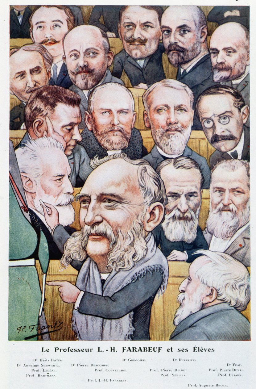 Professor Luis Hubert Farabeuf en zijn studenten, uit Chanteclair, ca. 1910 door J P. Frantz