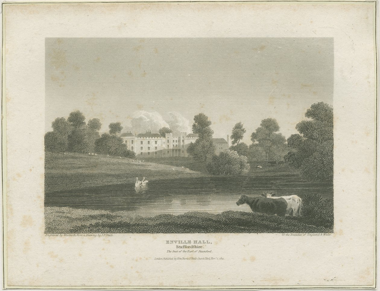 Enville Hall (gravure, ca. 1814) door John Preston Neale
