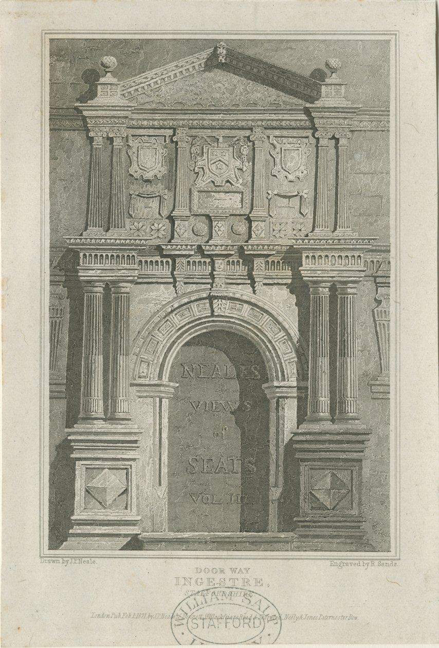 Ingestre Hall - Deur: gravure door John Preston Neale