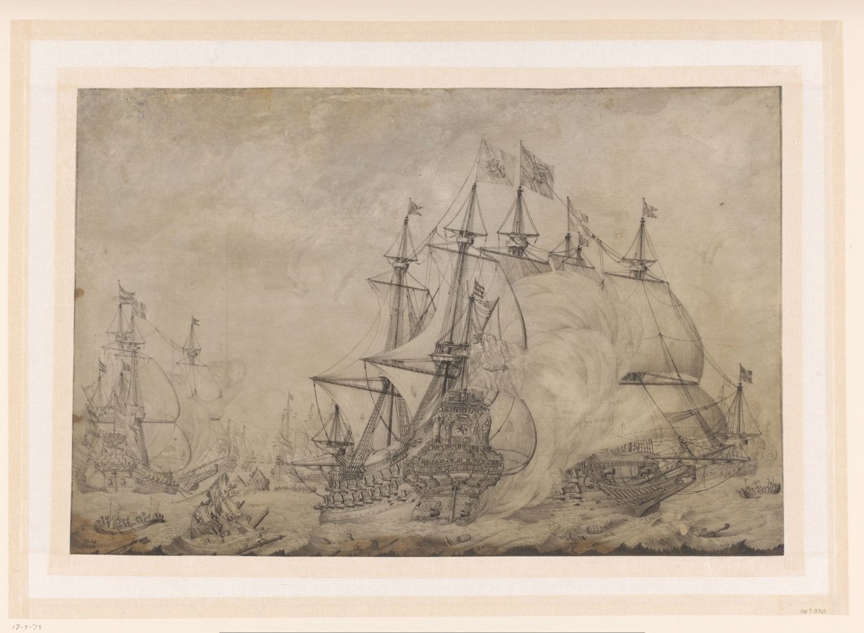 Zeeslag bij Terheide, 1653 door J. Plas