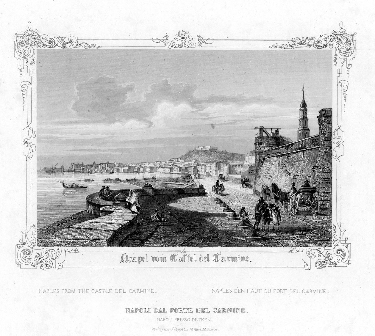 Napels vanaf het Carmine-kasteel, Italië, 19e eeuw door J. Poppel