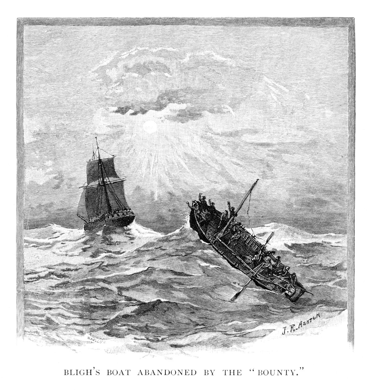 Kapitein Blighs boot verlaten door de Bounty, 1789 1886 door J. R. Ashton