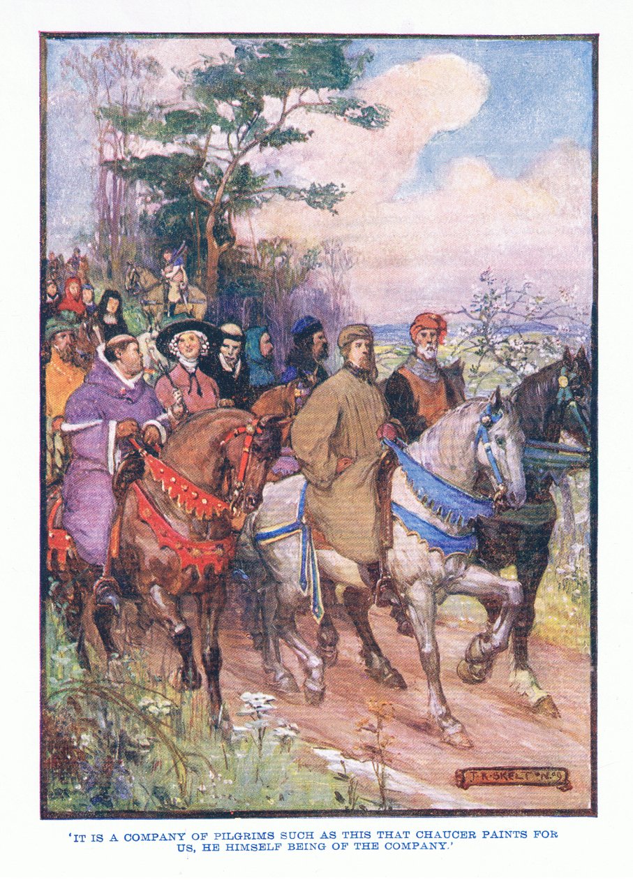 Het is een gezelschap van pelgrims, uit Engelse Literatuur uitgegeven door T C & EC Jack, ca. 1920 door J. R. Skelton