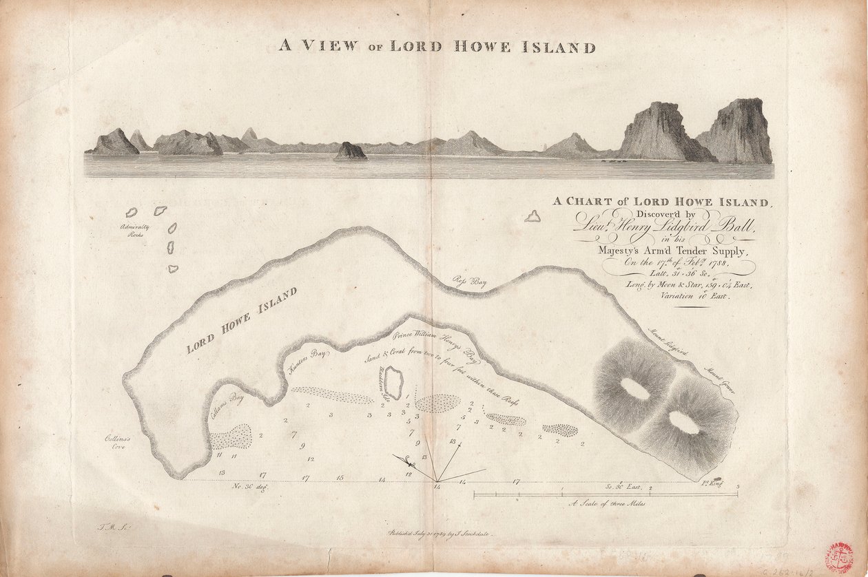 Een kaart van Lord Howe Island door J. Stockdale