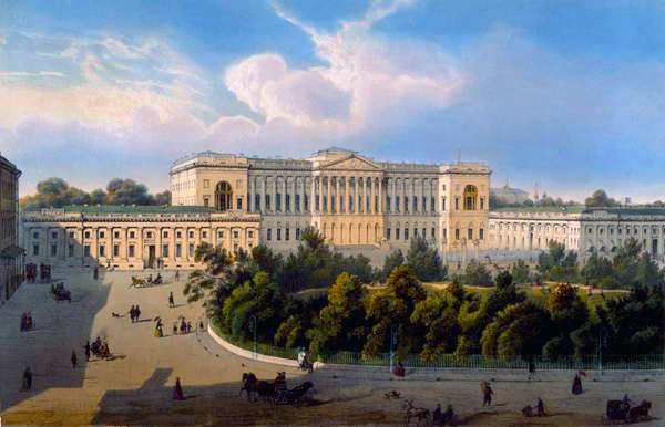 Paleis van Groothertog Mikhail, uitzicht vanaf het plein, gedrukt door Schmidt en Chevalier, uitgegeven door Lemercier, Parijs, 1850s door J. after Charlemagne