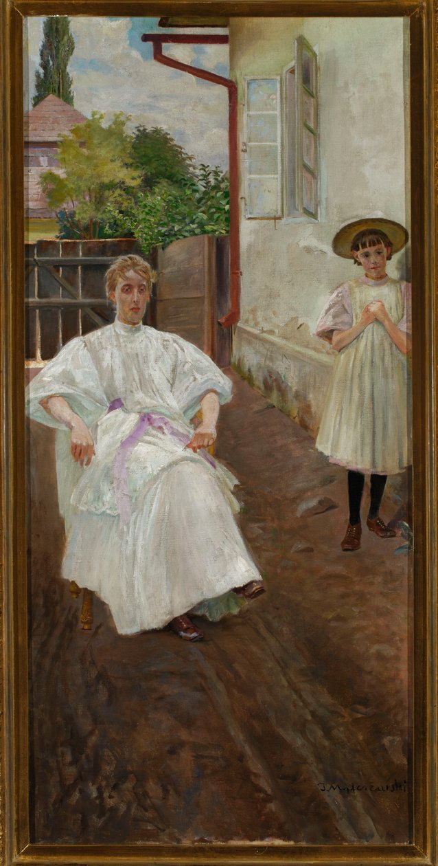 Voor het huis: de vrouw en dochter van de kunstenaar door Jacek Malczewski