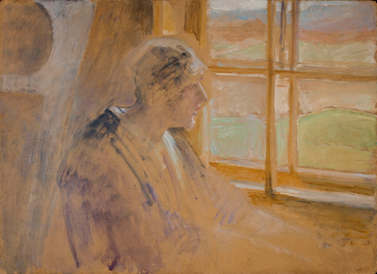 Schets van een vrouwenfiguur in het raam door Jacek Malczewski