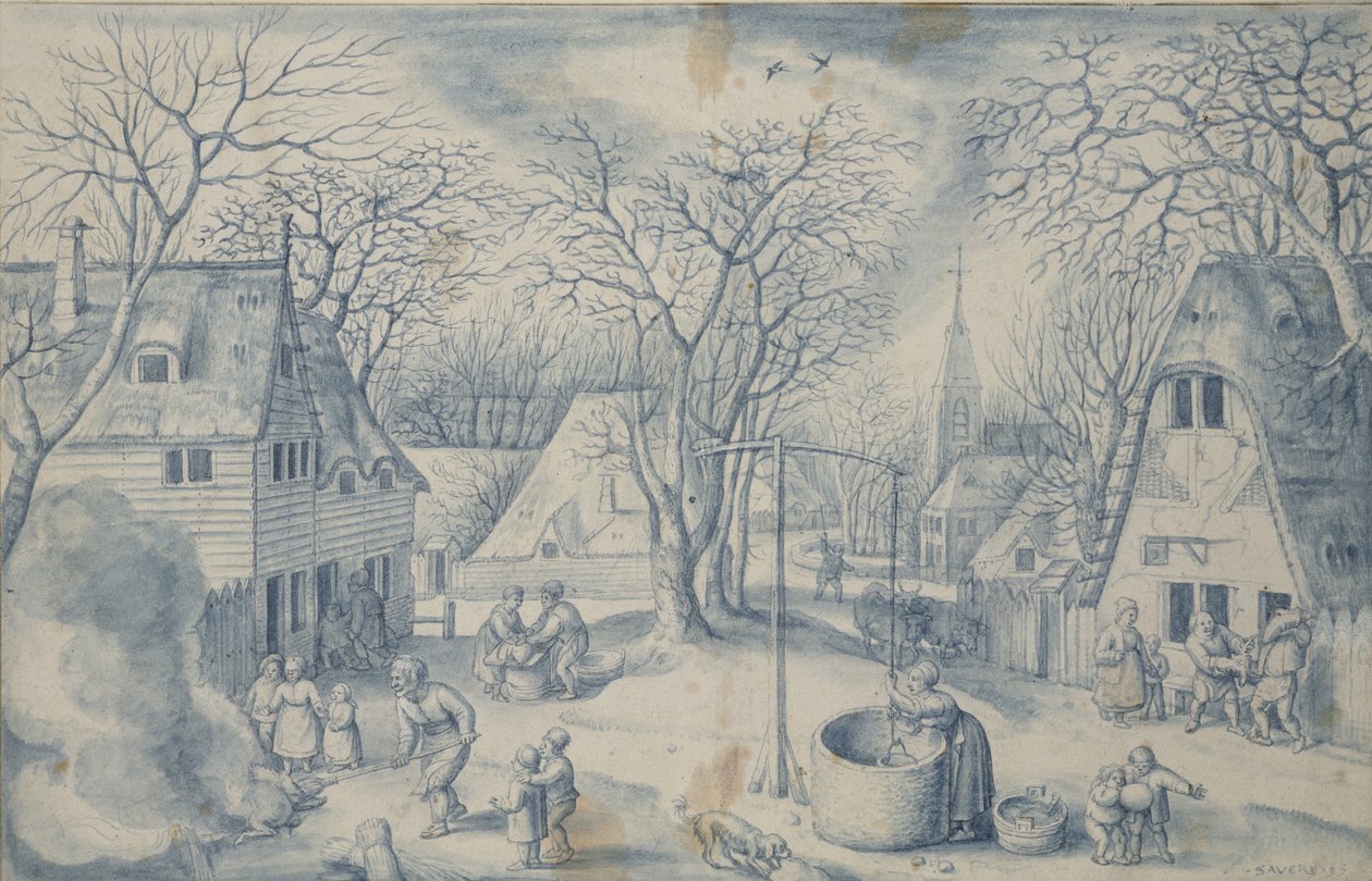 Een Dorpsscène: Winter, 16e eeuw door Jacob I Savery