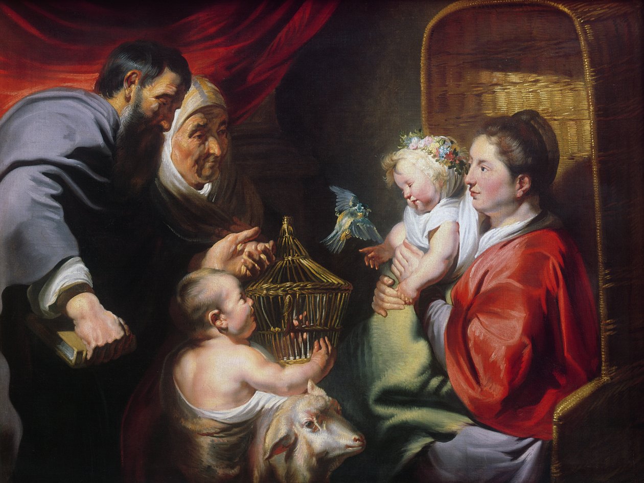 De Maagd en het Kind met SS Zacharias, Elizabeth en Johannes de Doper, c.1620 door Jacob Jordaens