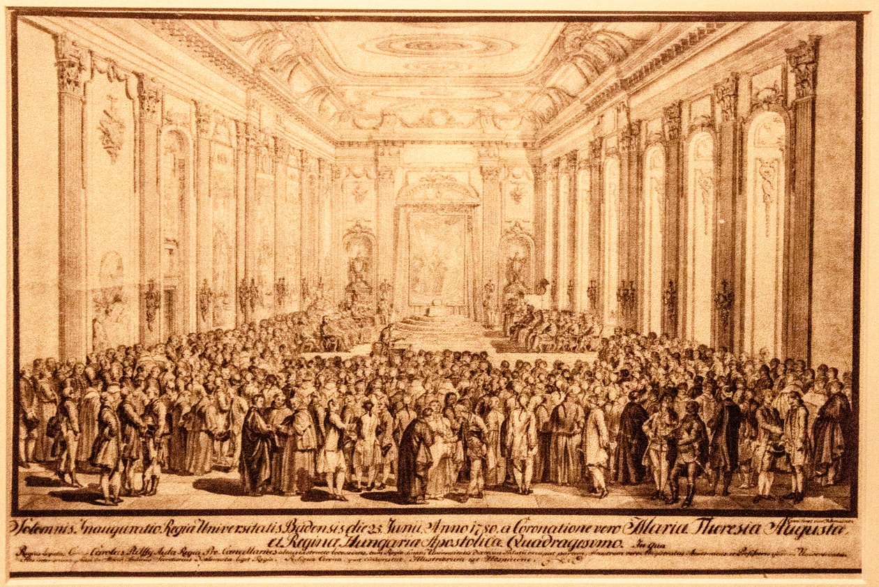 Opening ceremonie van de universiteit in de staatskamer van het Buda-paleis, 25 juni 1780 door Jacob Mathias Schmutzer
