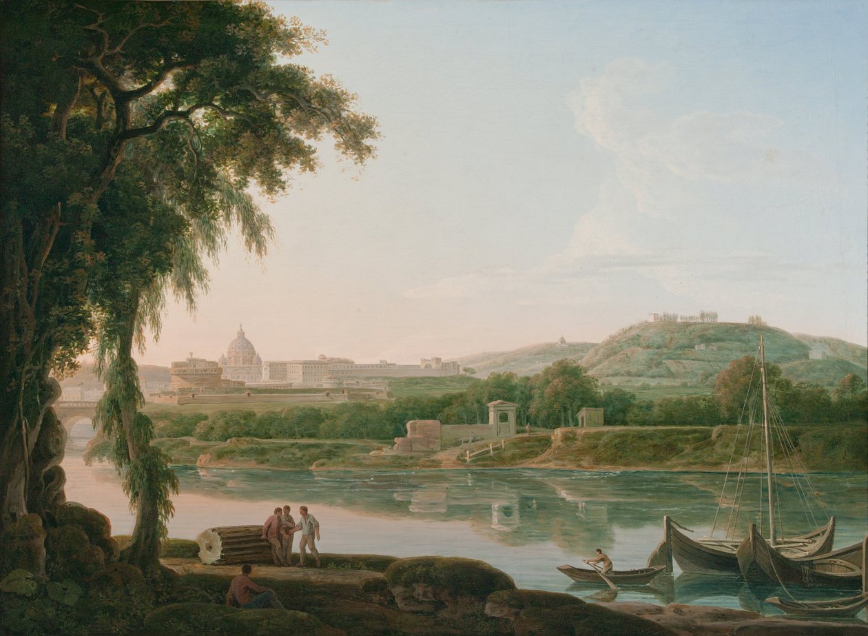 Een verre blik op Rome over de Tiber door Jacob More