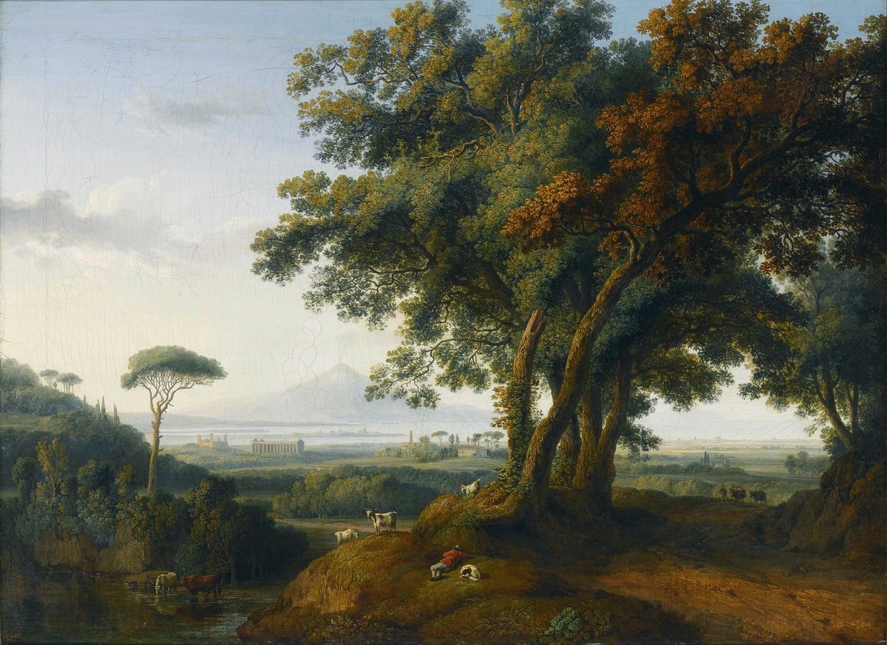 Een Italiaans Capriccio Veduta door Jacob Philippe Hackert