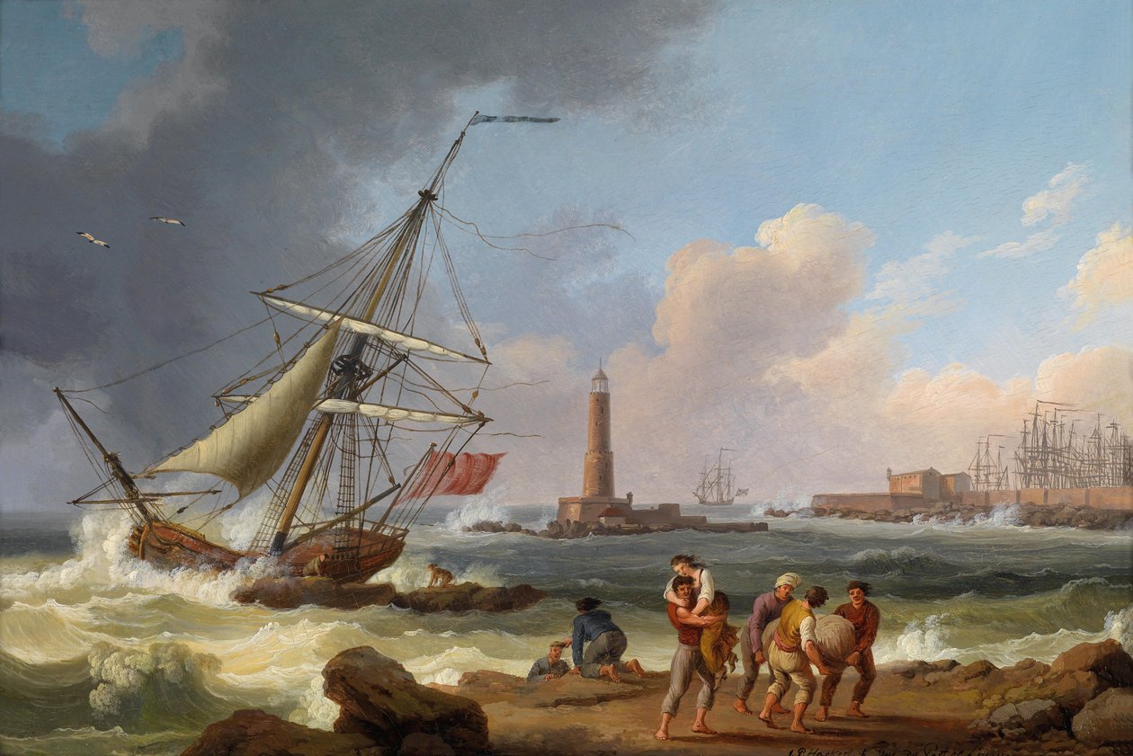De Haven van Livorno met de Redding van Schipbreukelingen door Jacob Philippe Hackert