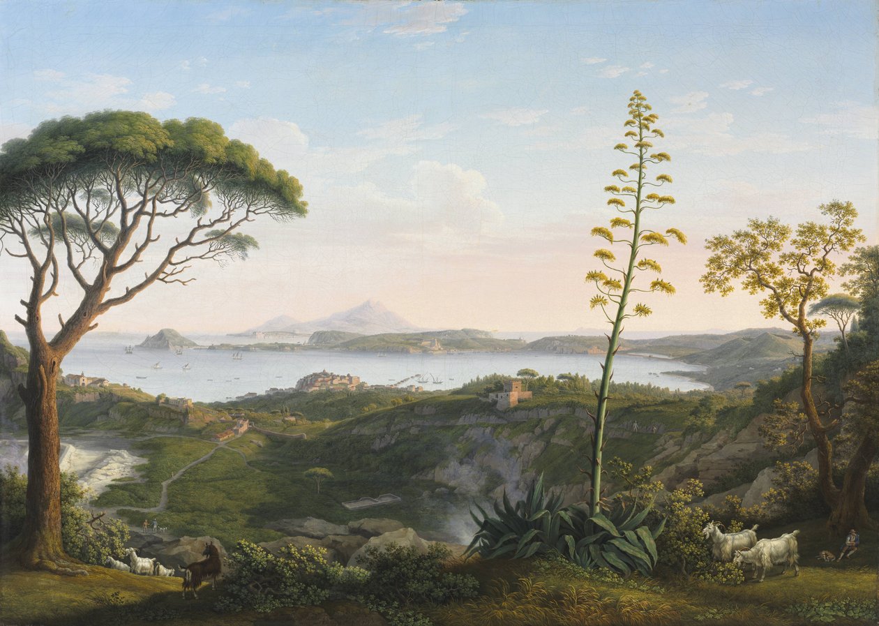 Uitzicht op de Golf van Pozzuoli vanaf Solfatara door Jacob Philippe Hackert