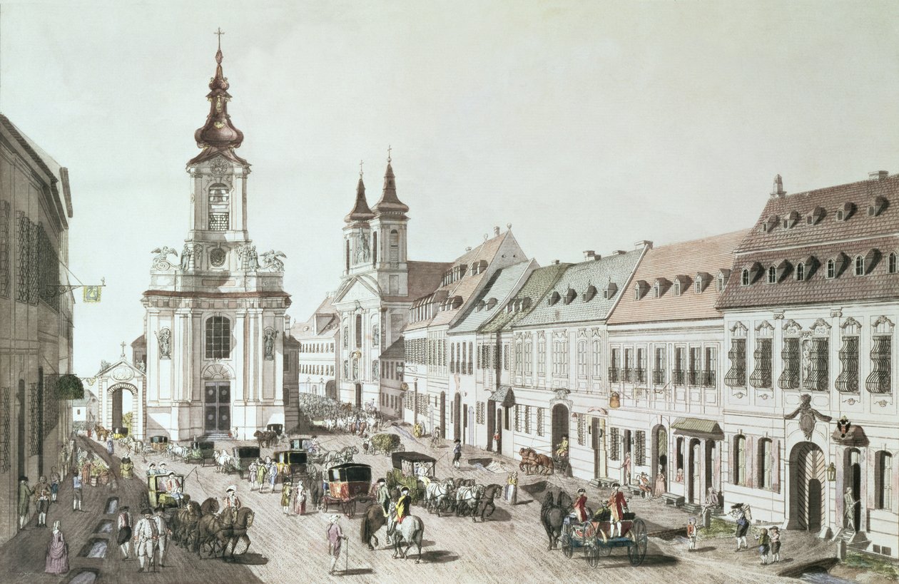 De parochiekerk en begraafplaats van Fauxbourg door Jacob Ziegler