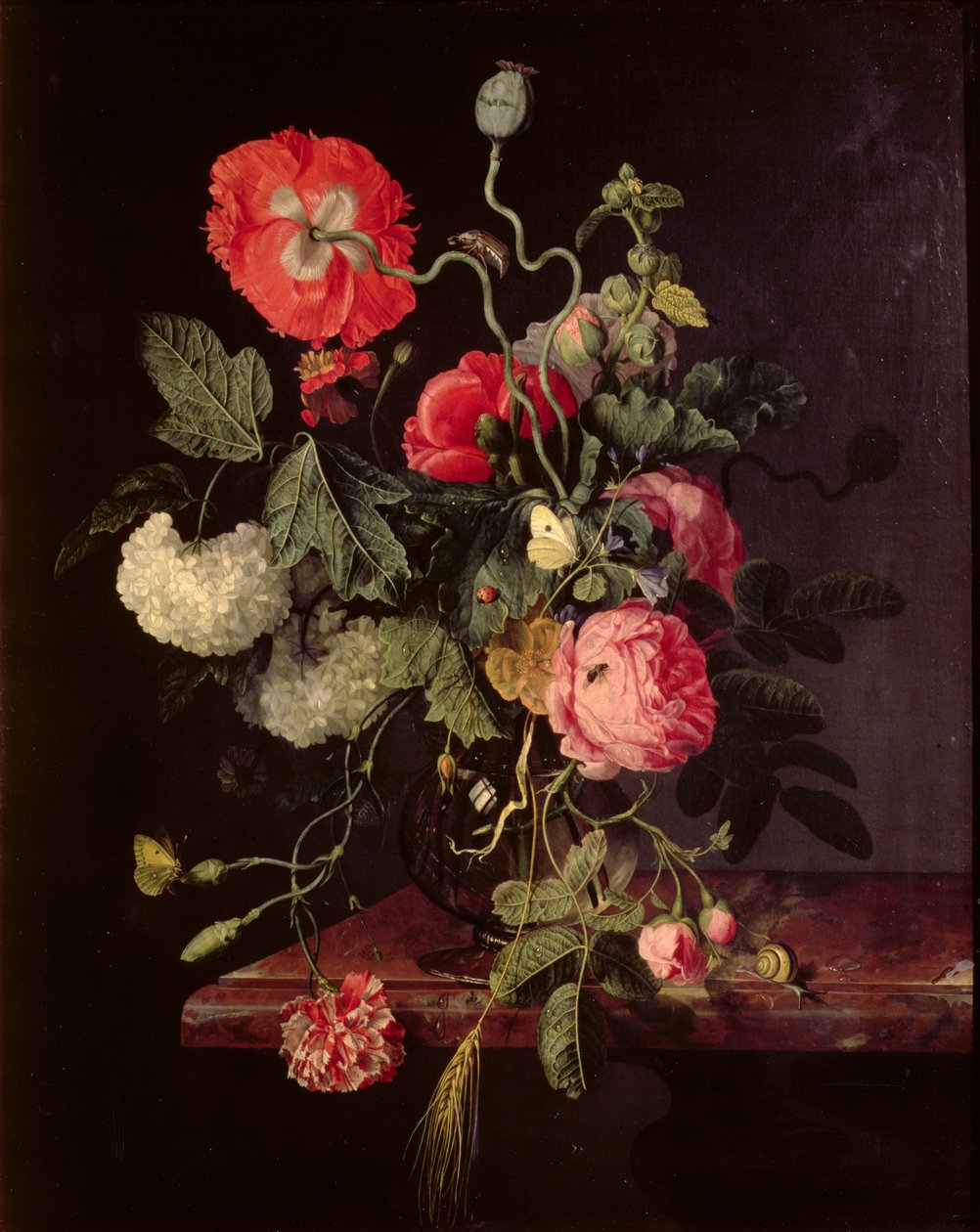 Bloemen in een glazen vaas, 1667 door Jacob van Walscapelle