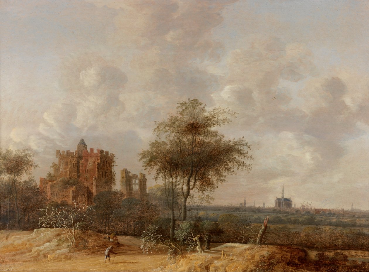 Landschap met de Verwoeste Burcht van Brederode en een Verre Uitzicht op Haarlem, 1655 door Jacob van der Croos