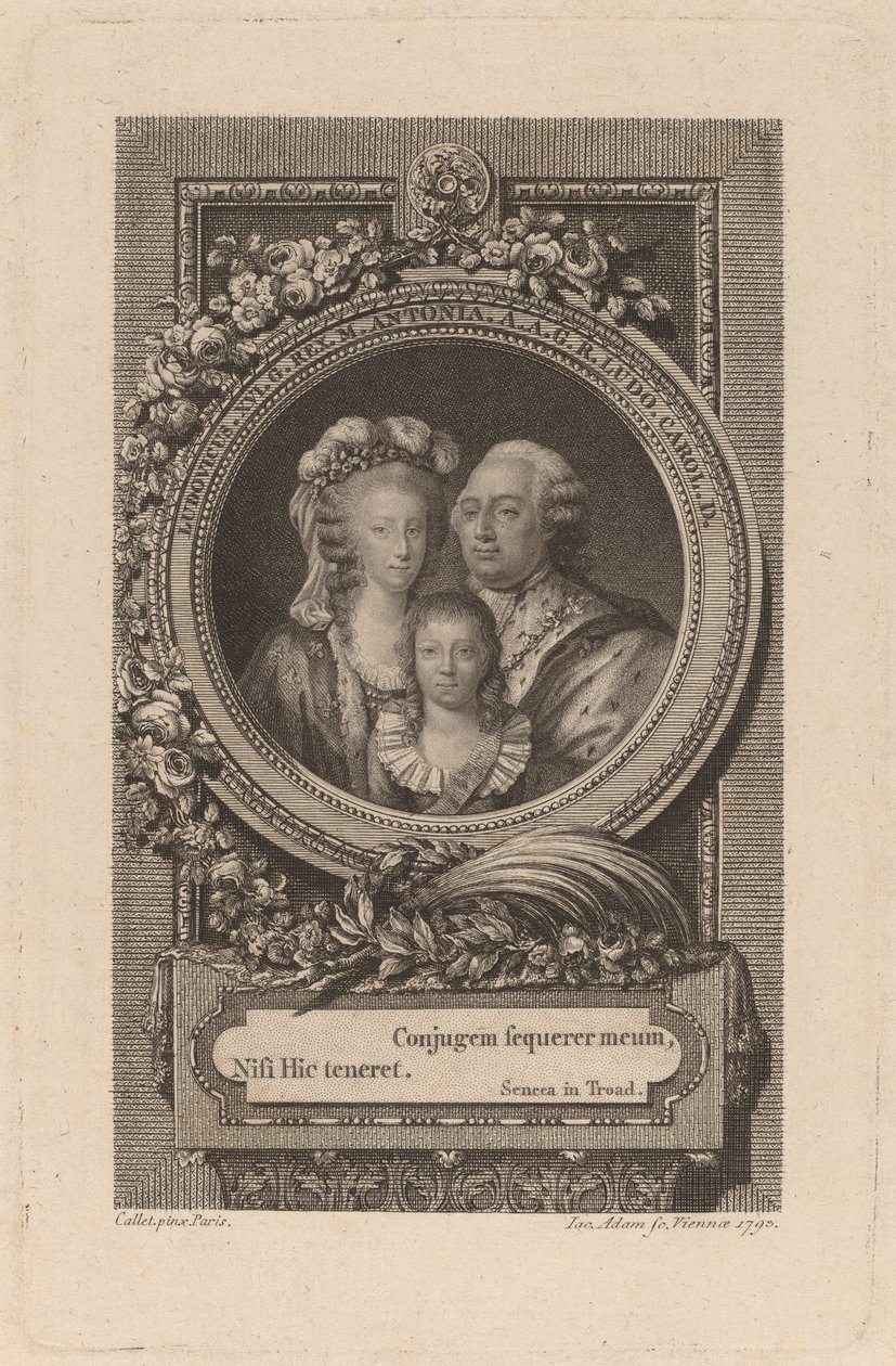 Lodewijk XVI, Marie-Antoinette en Louis-Charles door Jacob Adam after Antoine François Callet